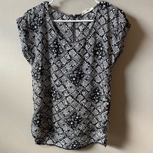 Pink Rose Black/White Short Sleeve Blouse Sz S